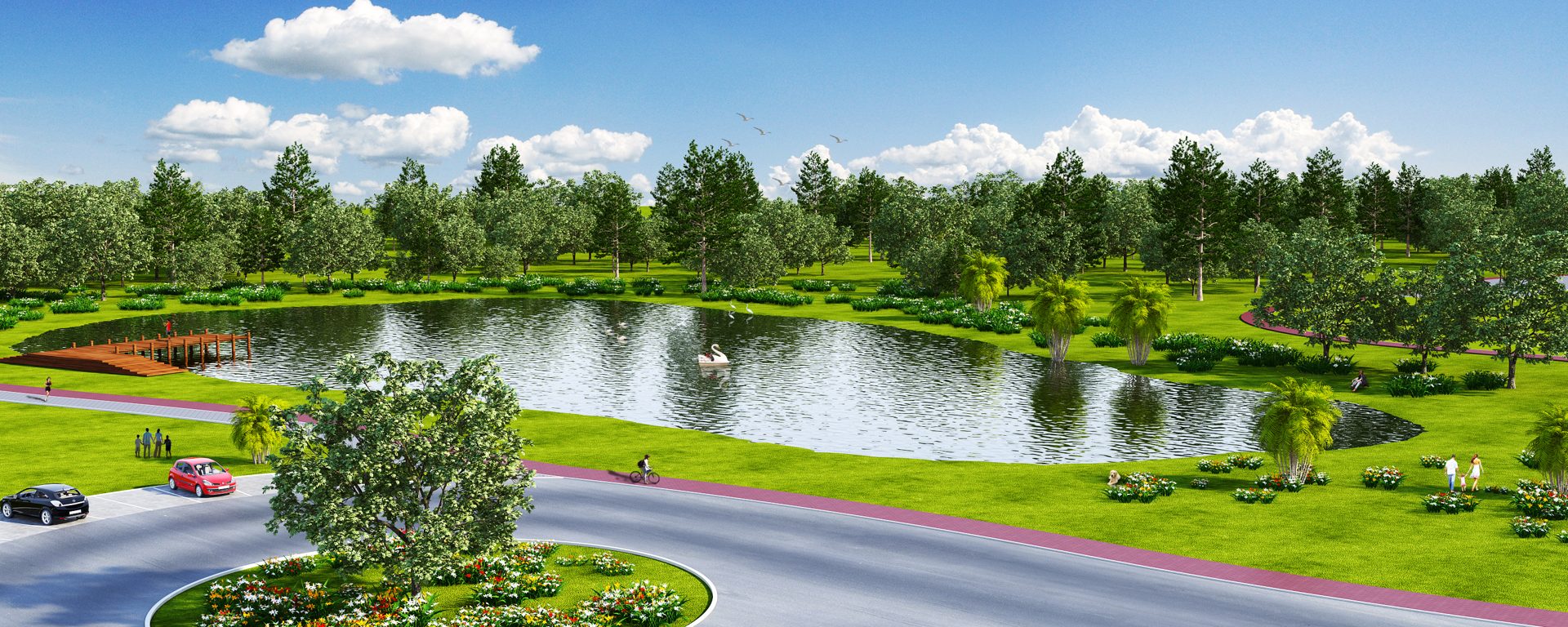 Lago e pórtico de entrada